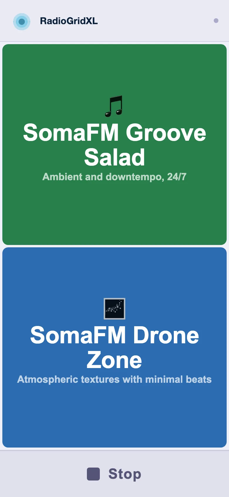 The same interface on a phone - buttons stack vertically to fill the narrow viewport